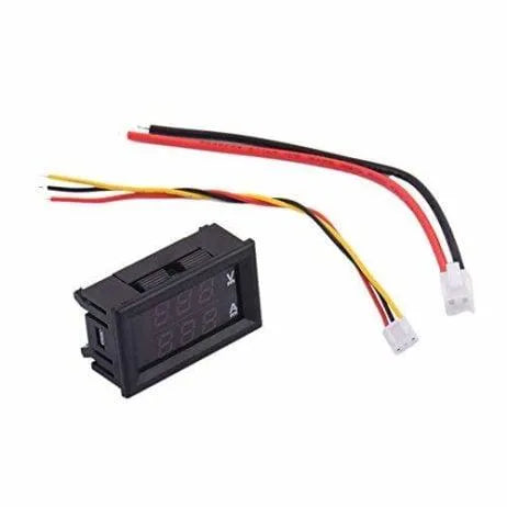 Red and blue display DC voltmeter ammeter module with resolution and accuracy details - SunRobotics