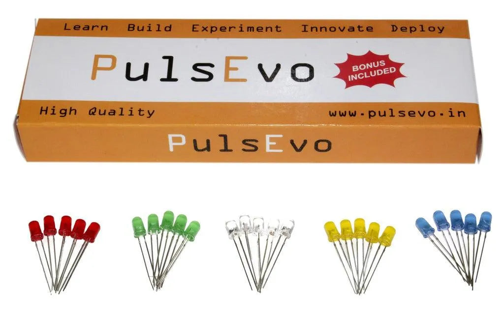 PulsEvo 5mm Diffused LED(100 Pcs) Assortment Kit With Bonus Resisitor Pack