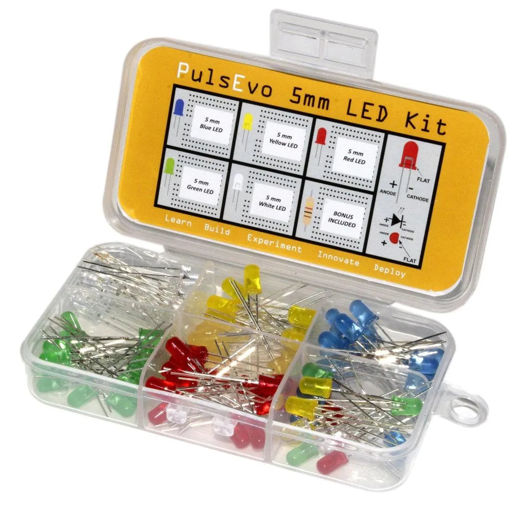 PulsEvo 5mm Diffused LED(100 Pcs) Assortment Kit With Bonus Resisitor Pack