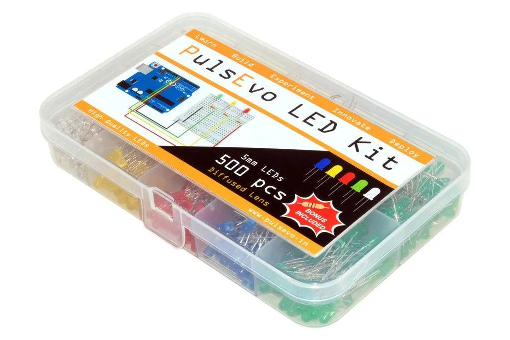 PulsEvo 5mm Diffused LED (500 Pcs) Assortment Kit With Bonus PCB And 220 Ohm Resistors