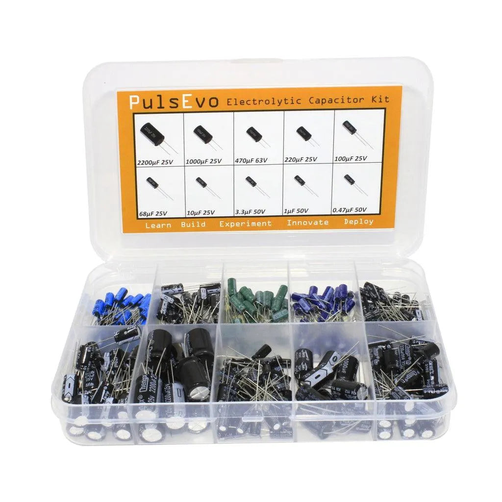 PulsEvo Electrolytic Capacitor Kit (260pcs) – Capacitor 0.47uF to 2200uF - SunRobotics | www.sunrobotics.in