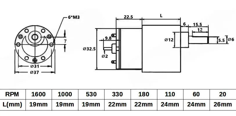 5087 GB37 12V 60RPM 10.4Kgcm DC Geared Motor with Back Shaft rated torque 10.4 Kgcm - SunRobotics | www.sunrobotics.in
