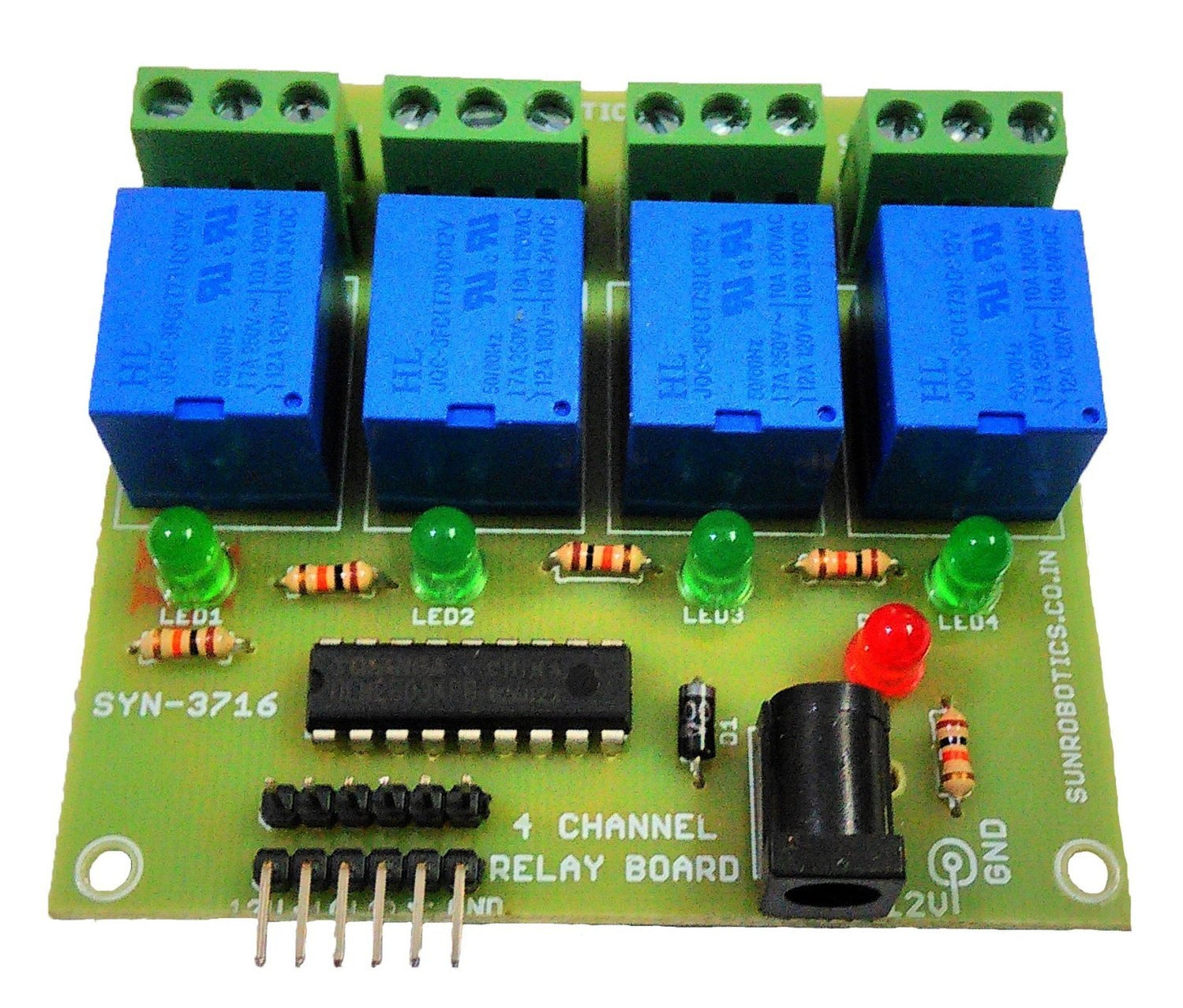 [3716] 4-Channel 5 to 12V Relay Module for Uno R3 and MCU 4 channel relay module, relay 5v module - SunRobotics | www.sunrobotics.in