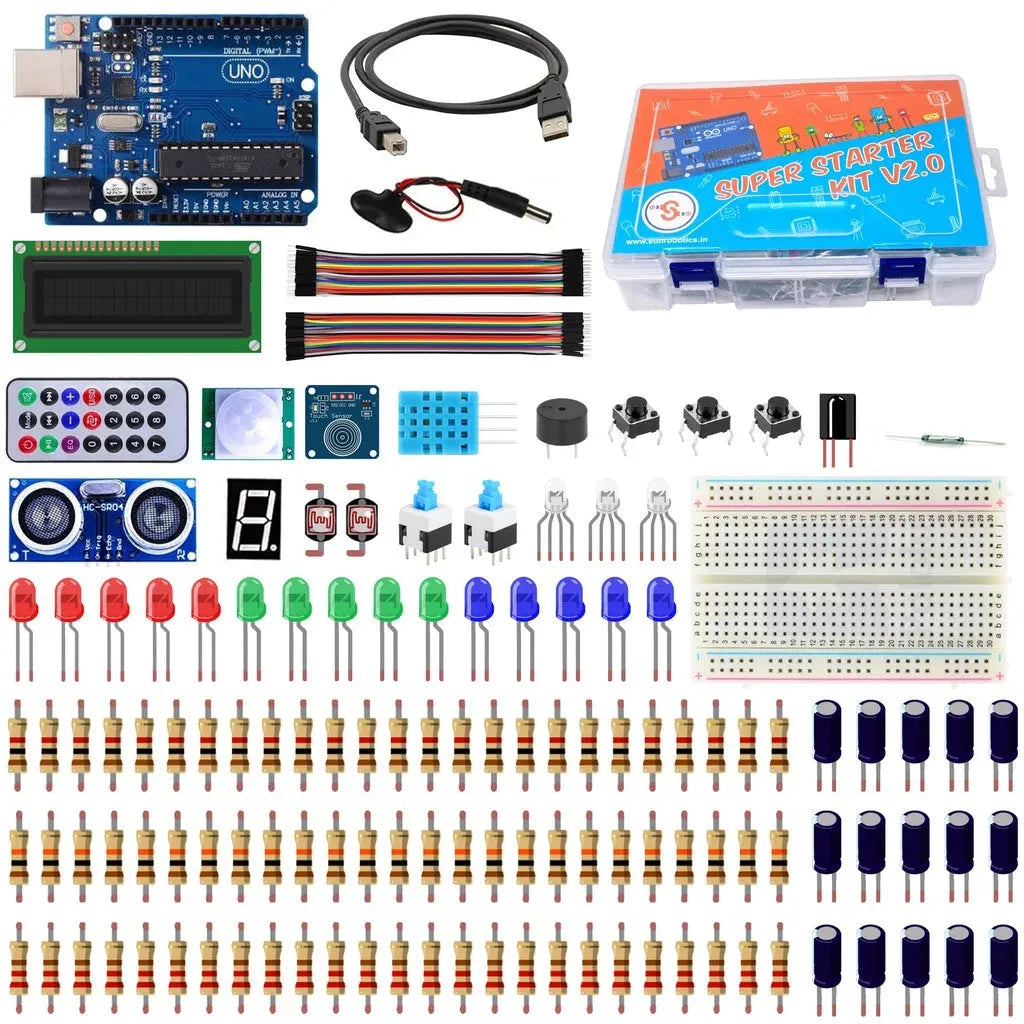 [9157] Arduino Uno Based Super Starter Kit with Full Learning Guide Including Codes and Tutorials By SunRobotics V2.0 arduino board beginner kit - SunRobotics | www.sunrobotics.in