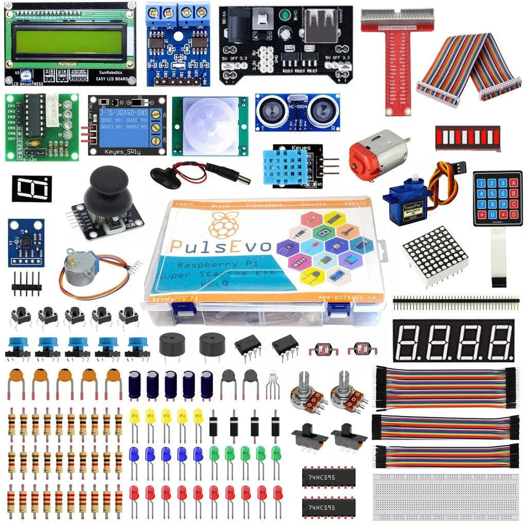 PulsEvo Raspberry Pi Super Starter Kit V2 DIY Kit with Detailed Tutorial, Python, C language, Scratch Code 25+ projects for Raspberry Pi Beginners