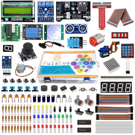 PulsEvo Raspberry Pi Super Starter Kit V2 DIY Kit with Detailed Tutorial, Python, C language, Scratch Code 25+ projects for Raspberry Pi Beginners