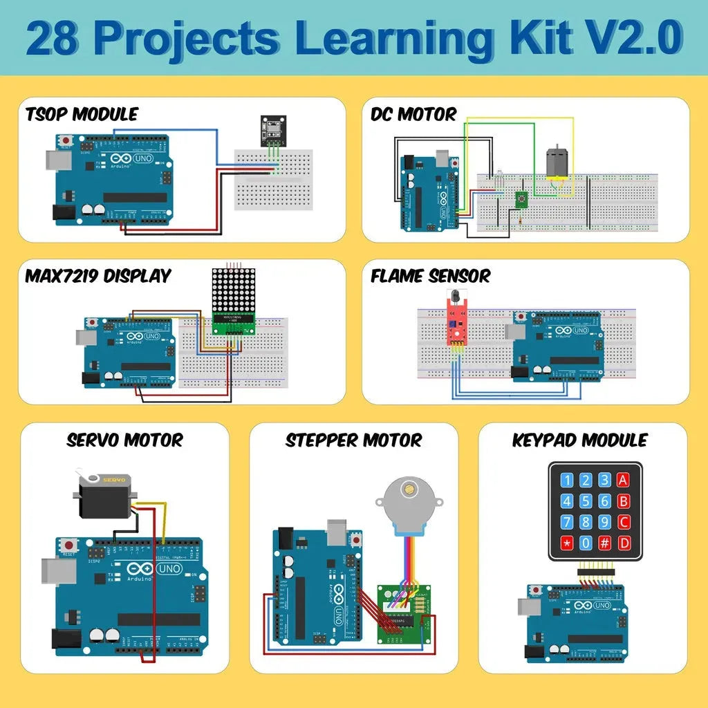 [9158] Arduino Uno 14 Days Challenge 28 Projects Learning Kit Including Tutorials By SunRobotics V2.0 arduino kit arduino board uno arduino starter project - SunRobotics | www.sunrobotics.in