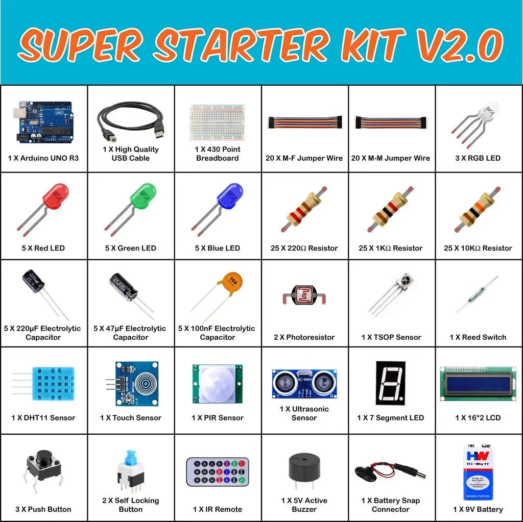 [9157] Arduino Uno Based Super Starter Kit with Full Learning Guide Including Codes and Tutorials By SunRobotics V2.0 arduino uno starter project - SunRobotics | www.sunrobotics.in