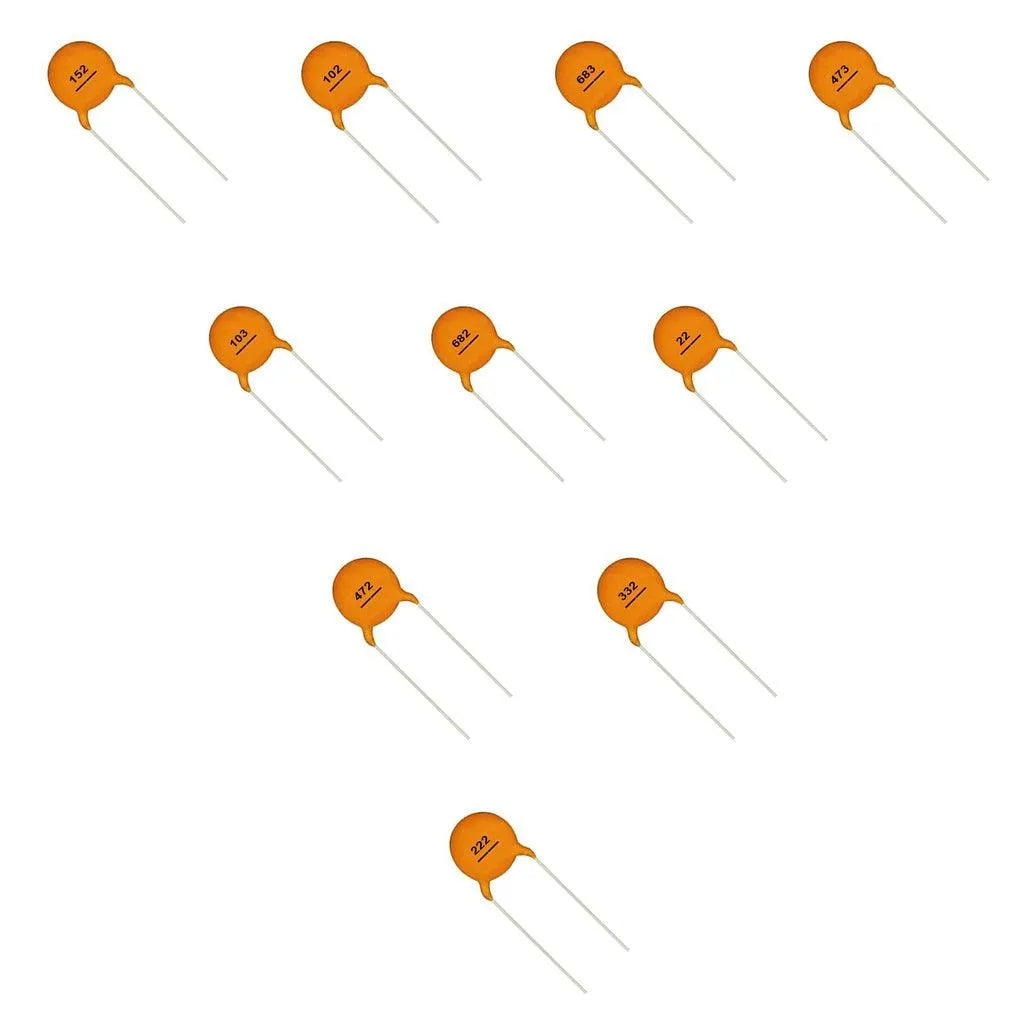 PulsEvo 10 Different Value 1nf to 4.7nf 50V Ceramic Disc Capacitor Assortment Assorted (260pcs)