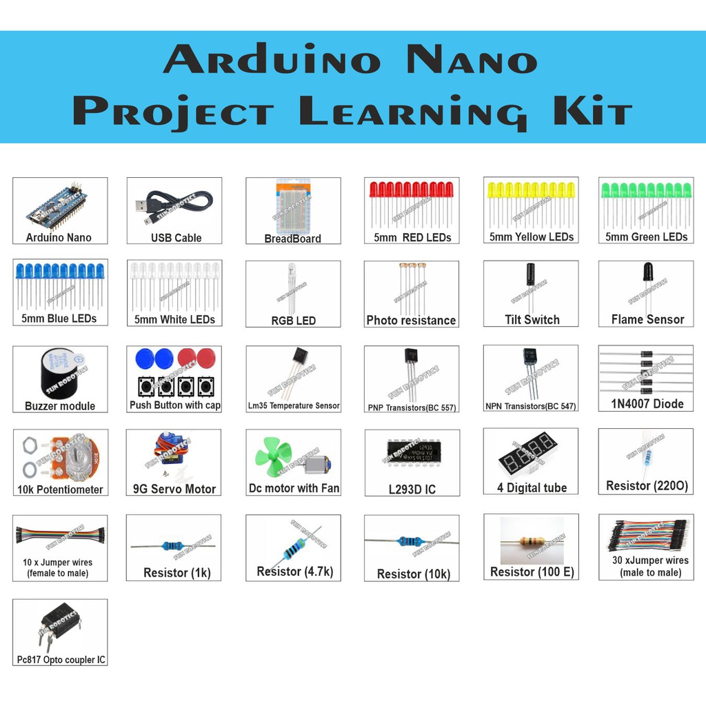 Arduino Nano Project Learning Kit Including Manuals | Tutorials | Codes By SunRobotics