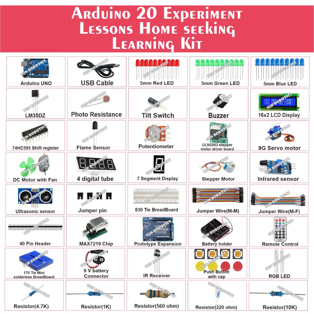 Arduino Uno Home seeking Learning Kit Including More than 20 Experiment Lesson By SunRobotics