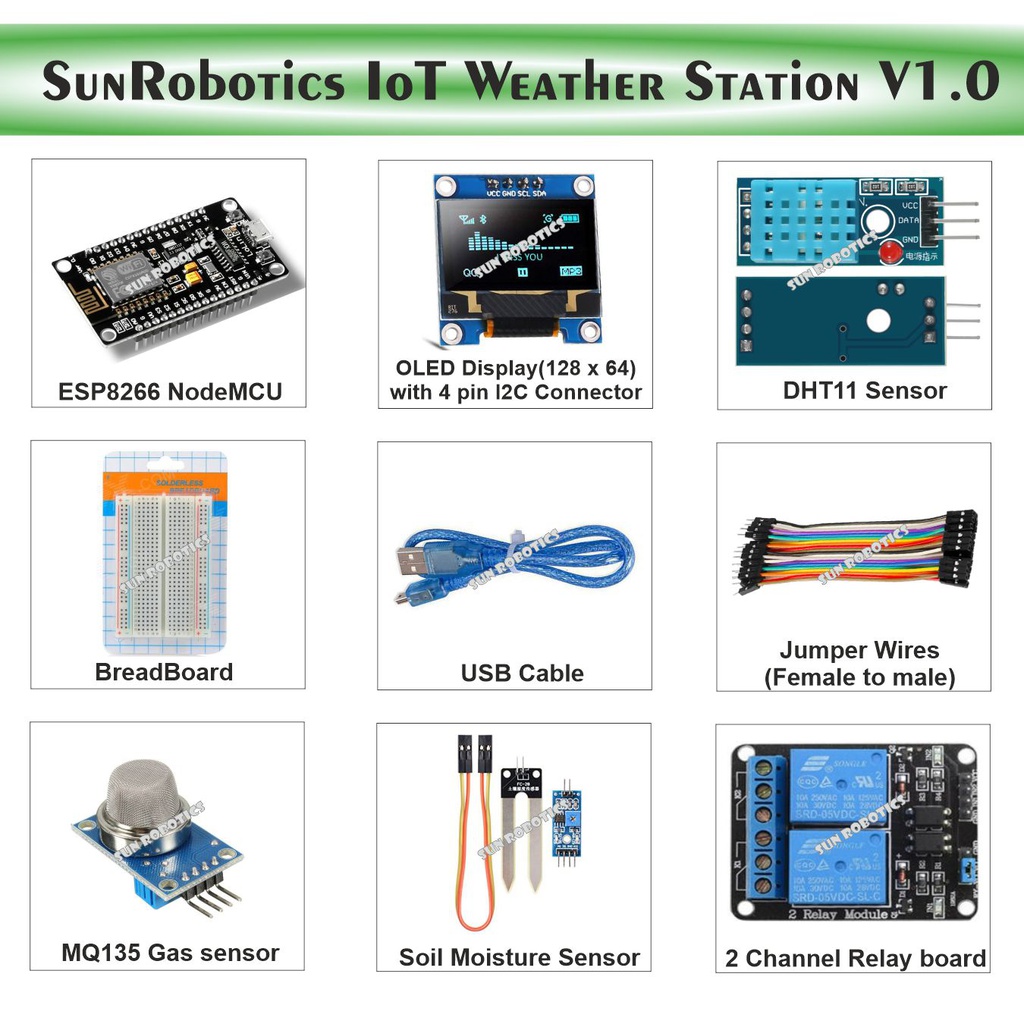 SunRobotics WiFi ESP8266 NodeMCU Wireless Weather Station Starter Kit Based on thinger.io Including Codes &amp; Tutorials