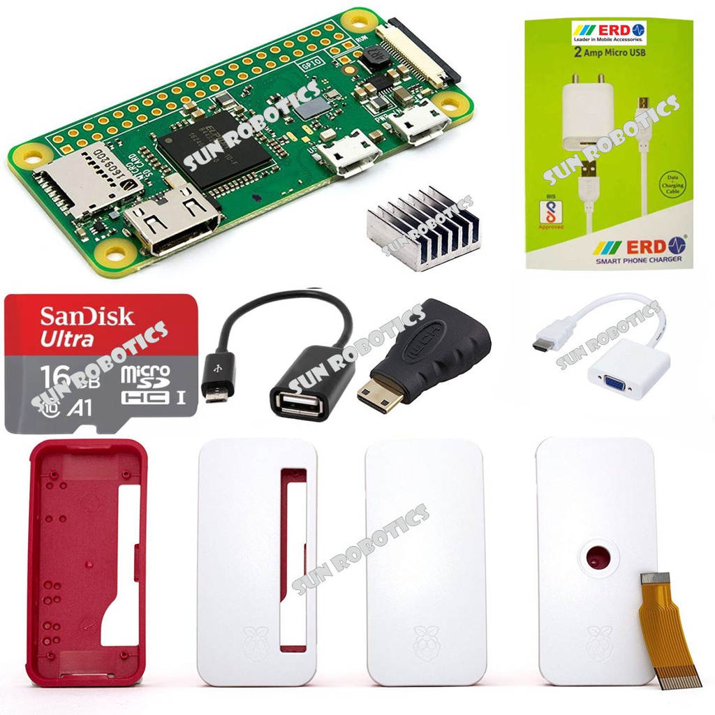 Raspberry Pi Zero W Complete Starter COMBO WITH  HDMI to VGA Adapter Kit by SunRobotics