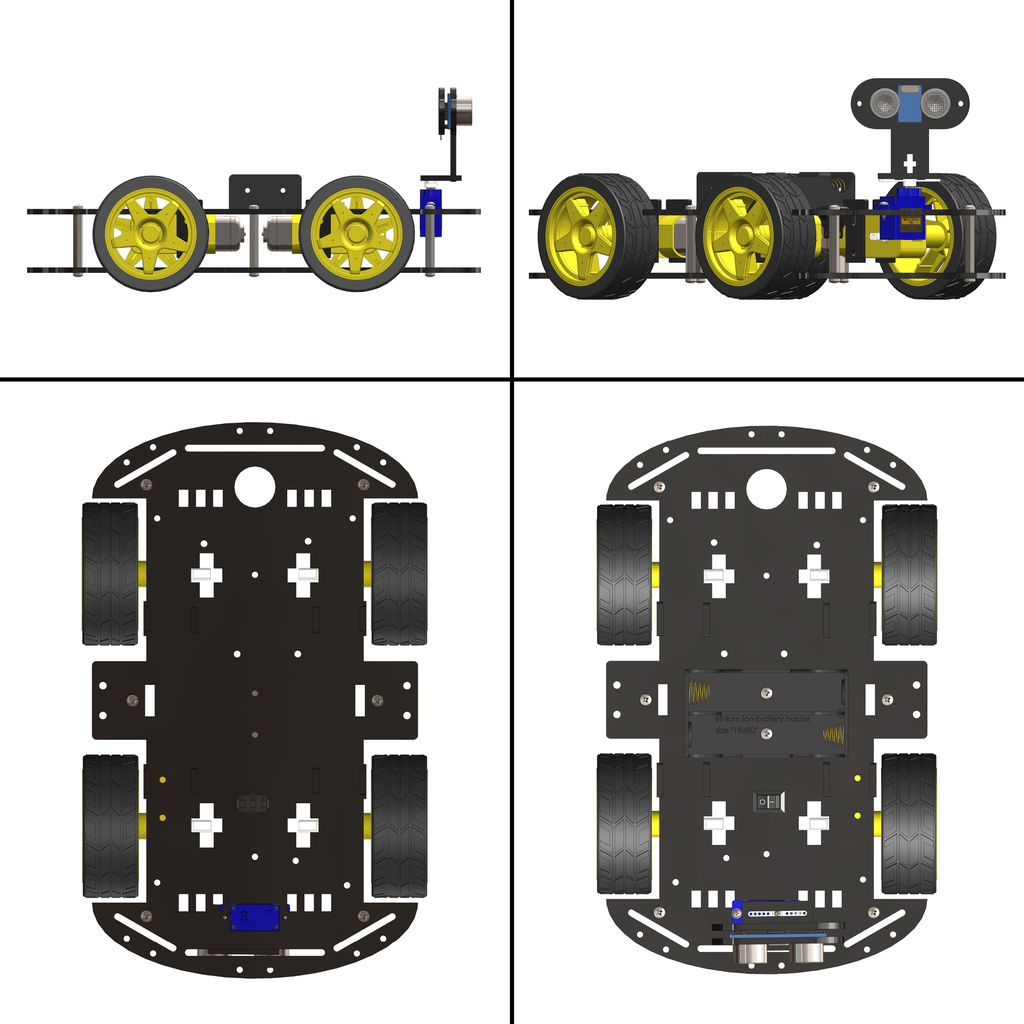 4WD Robotics Chassis including Motors , wheels &amp; 18650 battery holder 