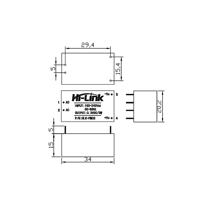 HLK-PM12 AC-DC 220V-12V Step-Down Power Supply Module by Hi-Link