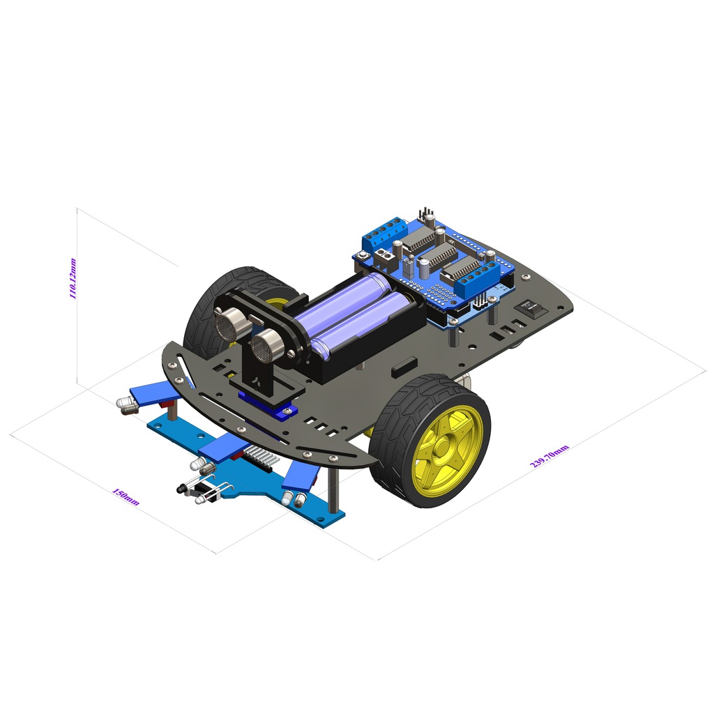 2WD Robotics Chassis including Motors , wheels &amp; 18650 Battery hold &amp; All Electronics