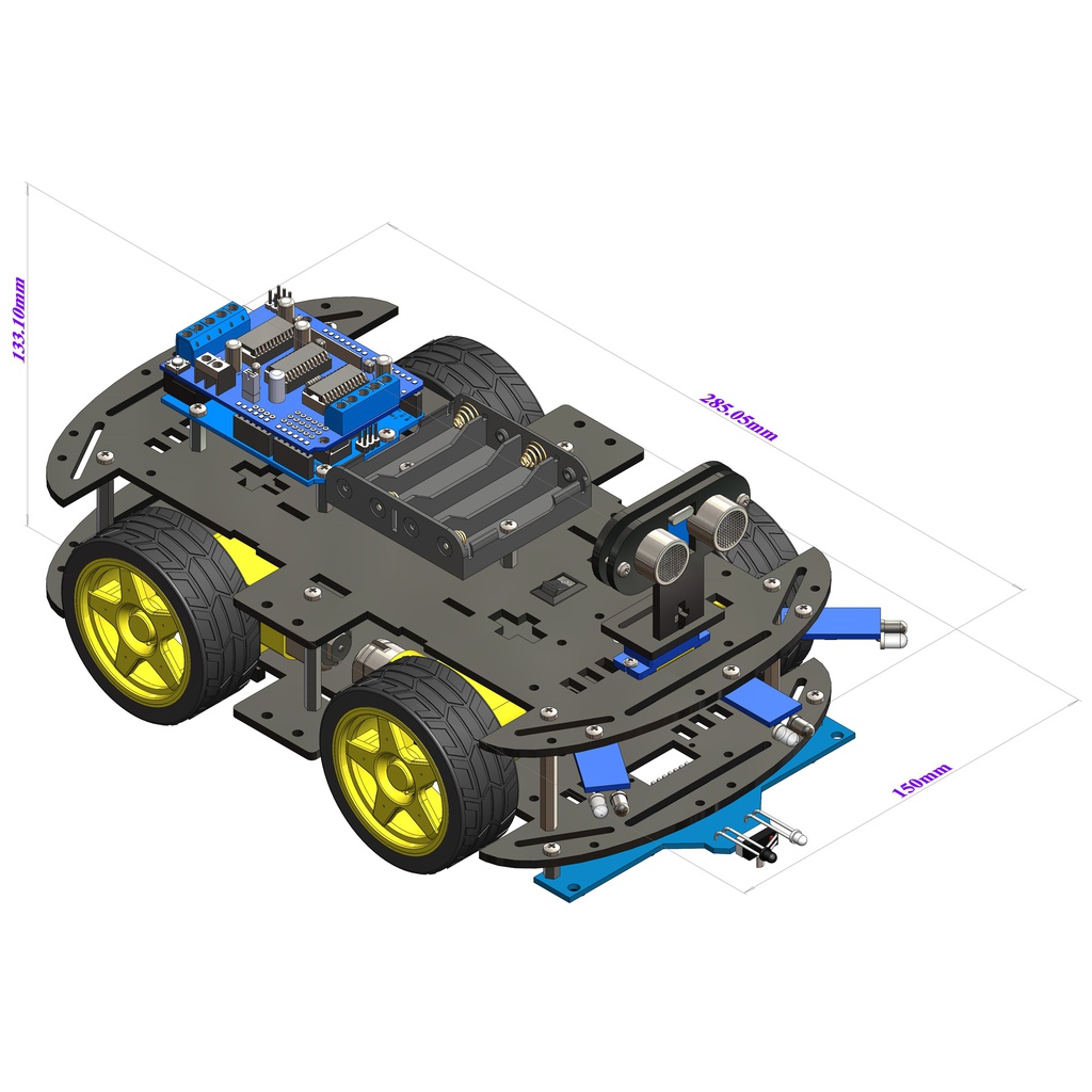  4WD Robotics Chassis including Motors , wheels &amp; 4AA Battery holder &amp; All Electronic
