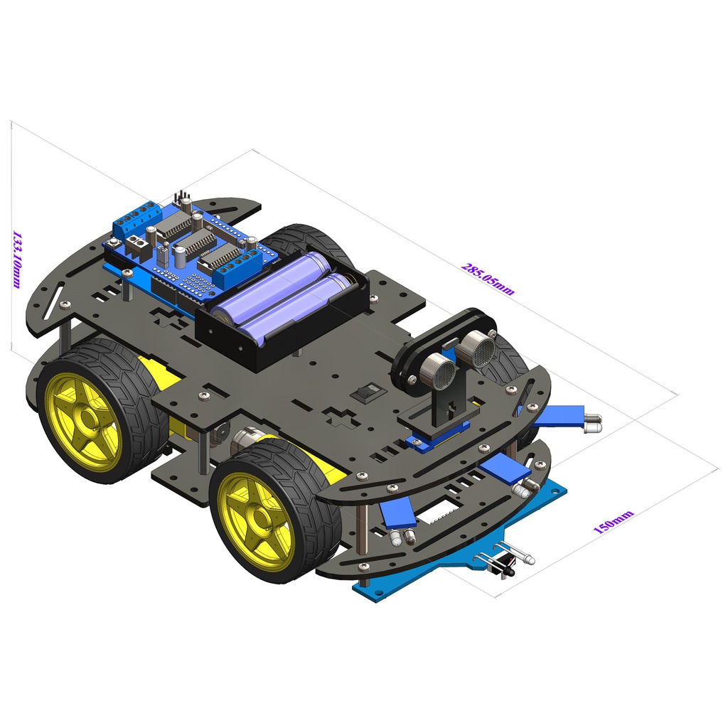 4WD Robotics Chassis including Motors , wheels &amp; 18650 Battery hold &amp; All Electronics