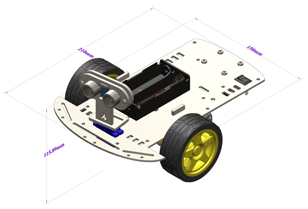 2WD Robotics Chassis Including Motors, Wheels &amp; 18650 Battery Holder V2.0 (MILKY)