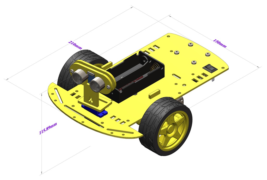 2WD Robotics Chassis Including Motors, Wheels &amp; 18650 Battery Holder V2.0 (YELLOW)