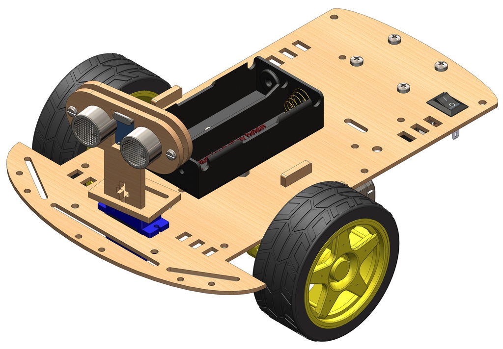 2WD  Robotics Chassis including Motors, Wheels &amp; 18650 Battery Holder V2.0 - MDF WOOD
