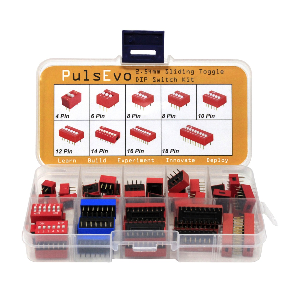 PulsEvo 2.54mm Sliding Toggle DIP Switch Kit (45PCS) | 9 Different Position Switches