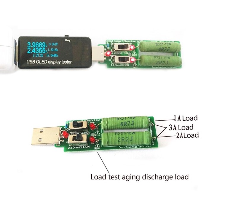 USB Mini Discharge Load Resistor 2A/1A With Switch Load Tester
