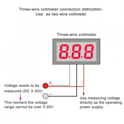 0.28 Inch 0-100V Three Wire DC Voltmeter Blue