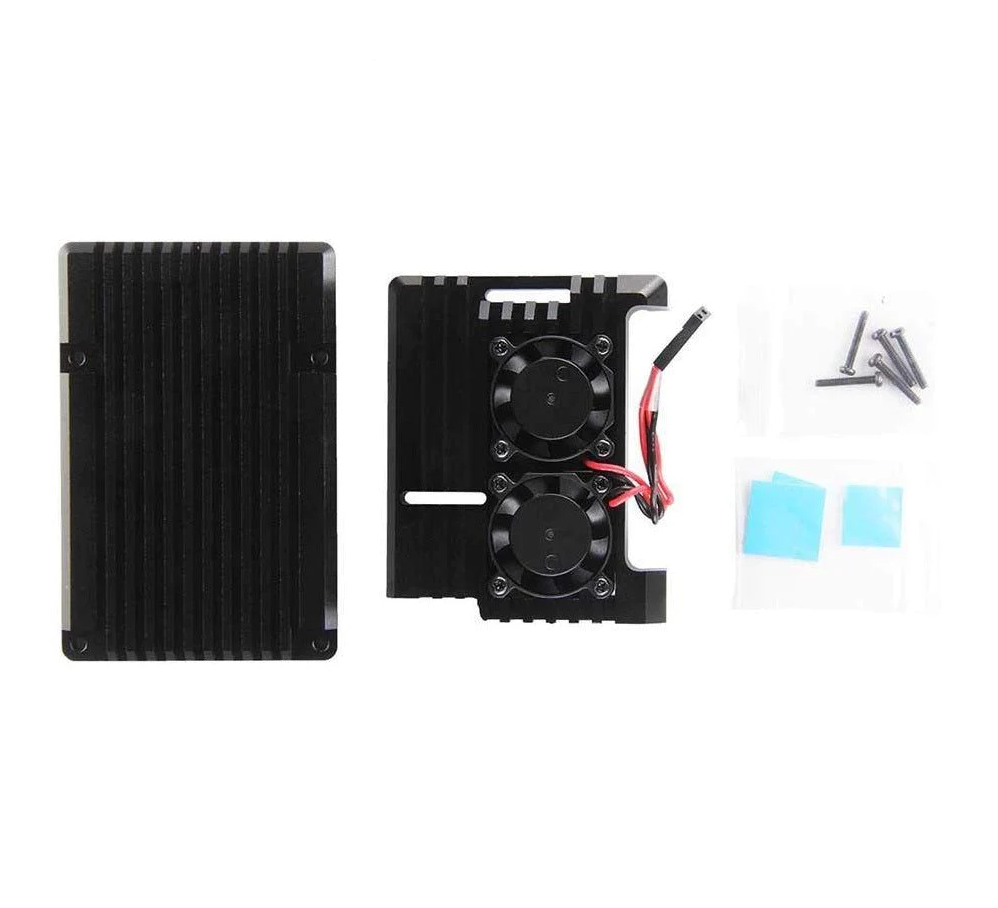 BLACK METAL ALUMINIUM CASE WITH DOUBLE FAN FOR PI4