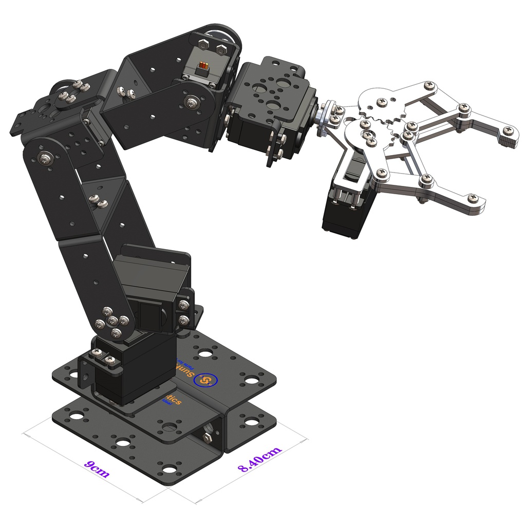 SunRobotics Aluminium Alloy Based 6DOF Robotic Arm DIY Kit | Arduino Based Open Source | Metal Gripper | POT Controlled | Unassembled