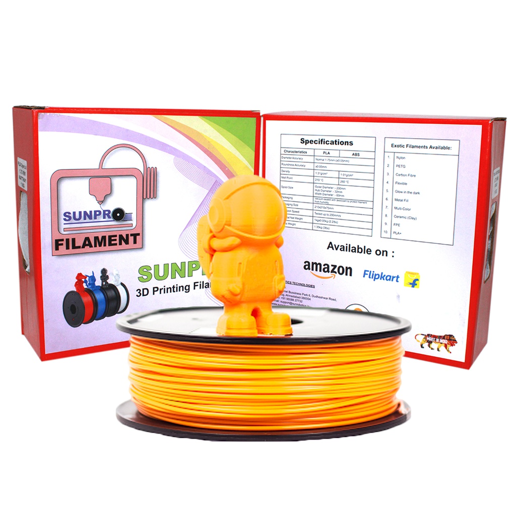 SunPro Premium Quality 3D Printer  Filaments 1.75mm PLA+ Net Weight 1 Kg ( PLA+, ORANGE)