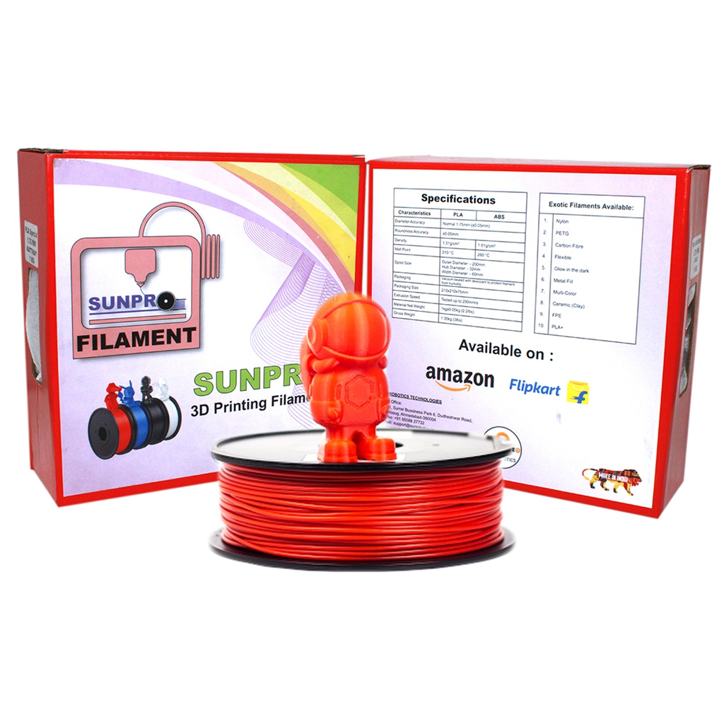SunPro Premium Quality   3D Printer  Filaments 1.75mm PLA Net Weight 1 Kg (PLA, RED )