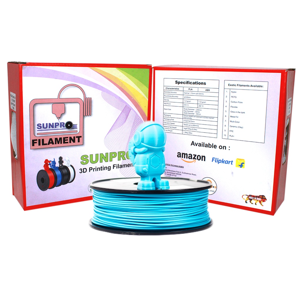SunPro Premium Quality 3D Printer Filaments 1.75mm PLA Net Weight 1 Kg  (PLA , SKY BLUE )