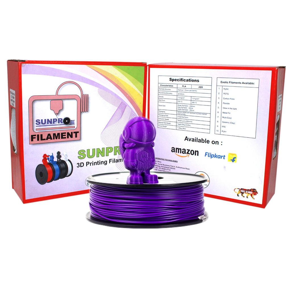 SunPro Premium Quality 3D Printer Filaments 1.75mm PLA Net Weight 1 Kg  (PLA, PURPLE )