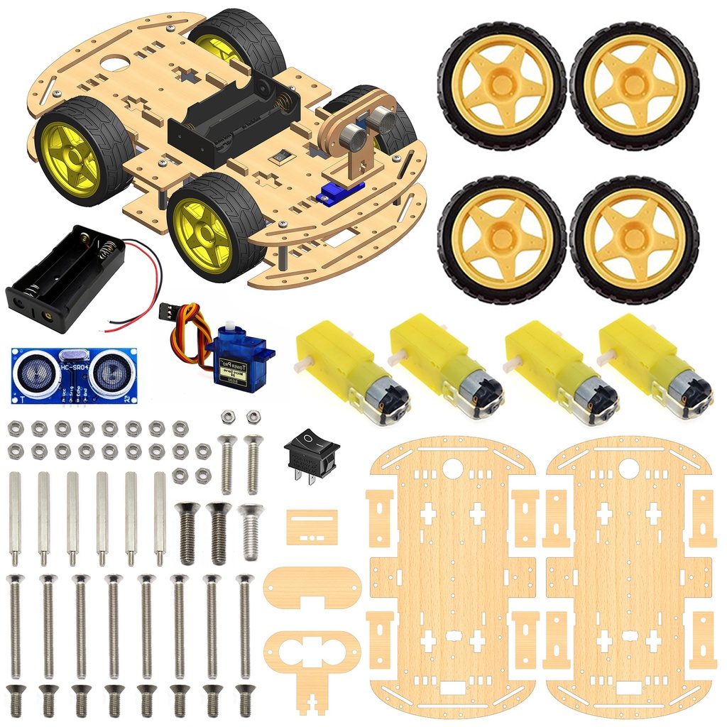 Robotics Chassis including Motors, Wheels &amp; 18650 Battery Holder V2.0 - MDF WOOD