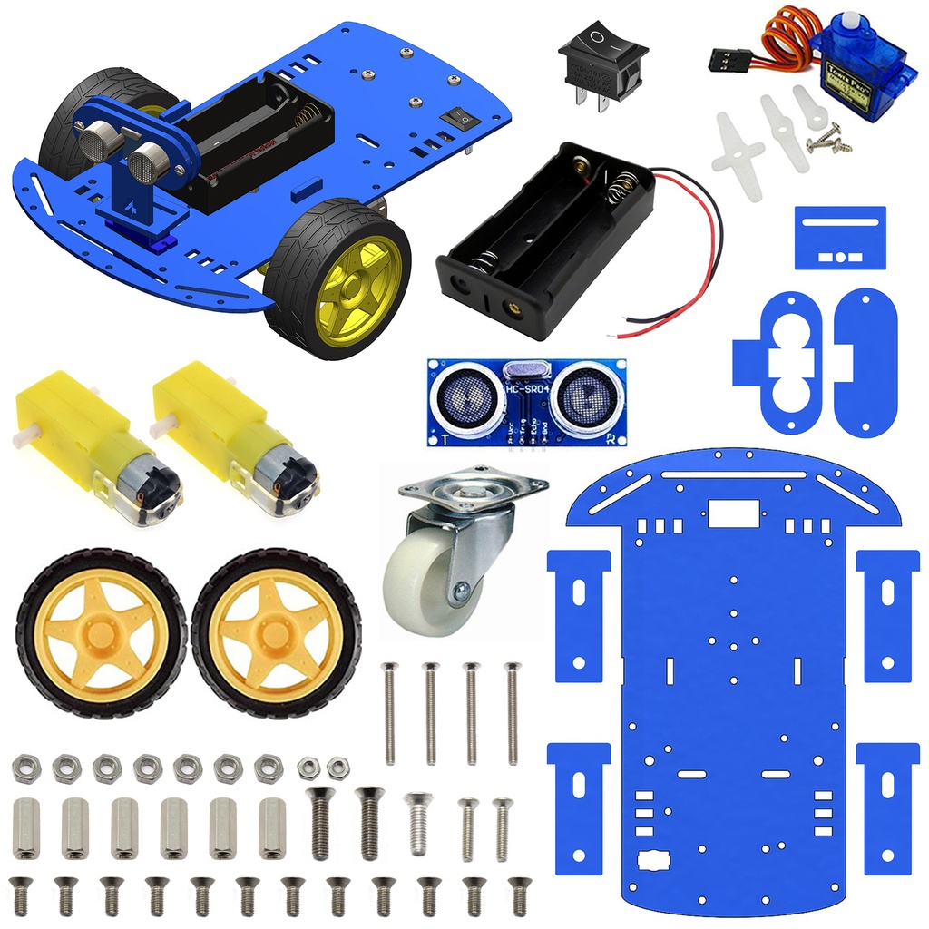 2WD Robotics Chassis Including Motors, Wheels &amp; 18650 Battery Holder V2.0 (BLUE)