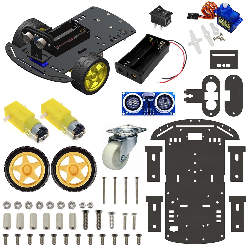 2WD Robotics Chassis Including Motors, Wheels &amp; 18650 Battery Holder V2.0 (BLACK)