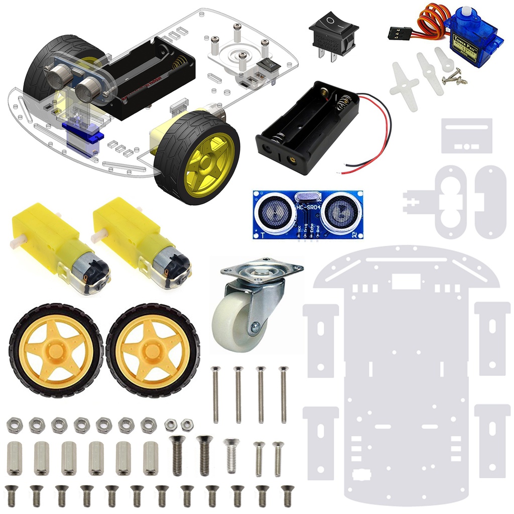 2WD Robotics Chassis Including Motors, Wheels &amp; 18650 Battery Holder V2.0 (CLEAR)
