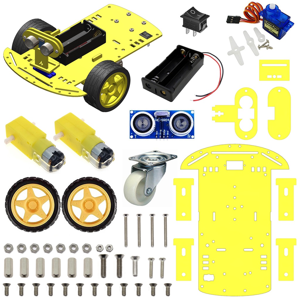 2WD Robotics Chassis Including Motors, Wheels &amp; 18650 Battery Holder V2.0 (YELLOW)
