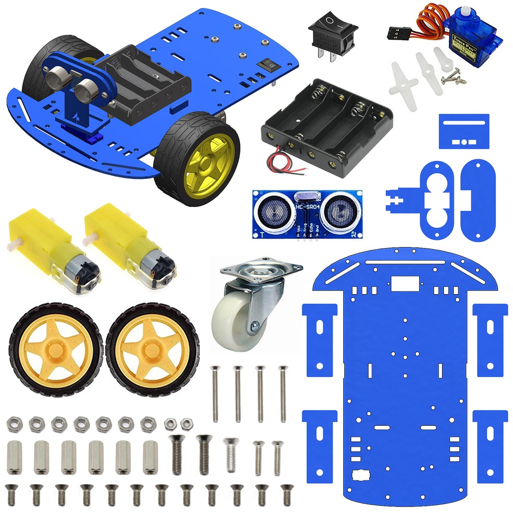 2WD Robotics Chassis With Motors Wheels And Accessories V2.0 (BLUE)