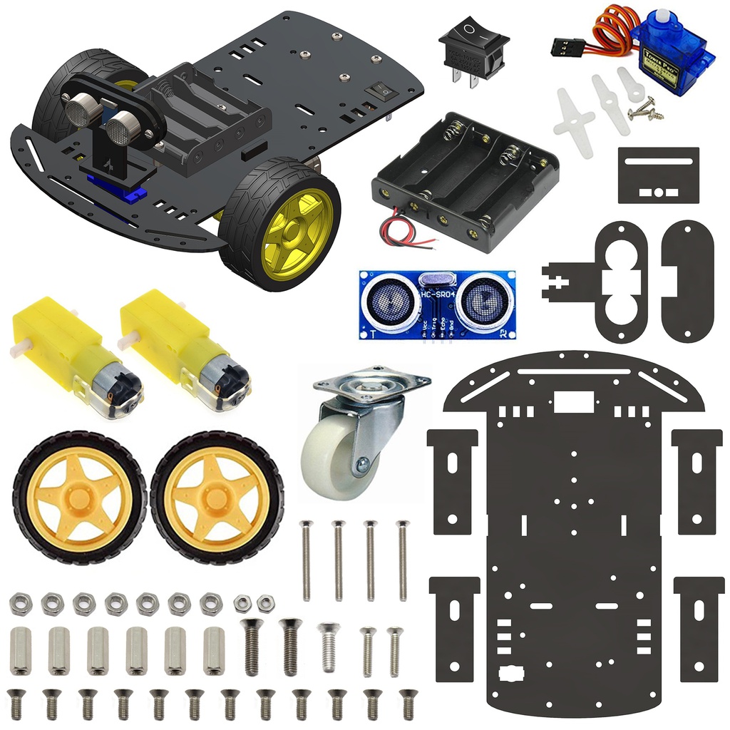2WD Robotics Chassis With Motors Wheels And Accessories V2.0 (BLACK)
