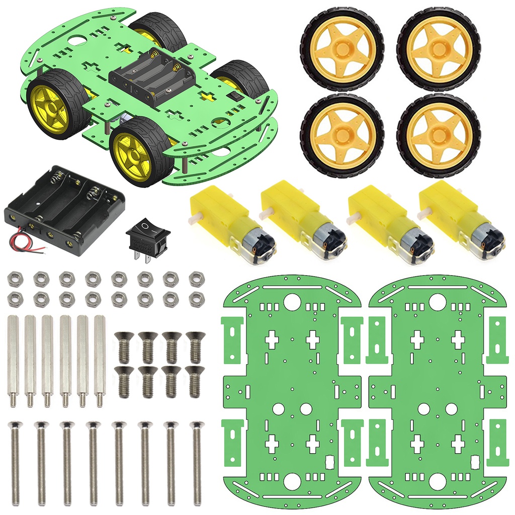 4WD Robotics Chassis With Motors Wheels And Accessories V1.0 (GREEN)
