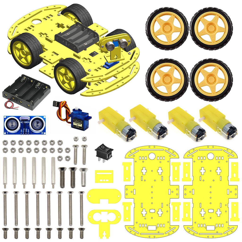 4WD Robotics Chassis With Motors Wheels And Accessories V2.0 (YELLOW)