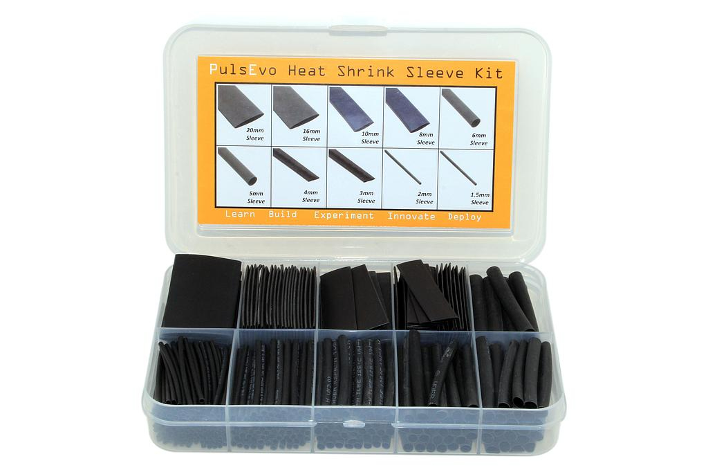 PulsEvo Heat Shrink Tubing (HST) Insulation Assorted Kit (55mm Length - 400 Pcs) - Black