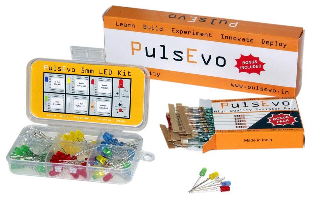 PulsEvo 5mm Diffused LED(100 Pcs) Assortment Kit With Bonus Resisitor Pack
