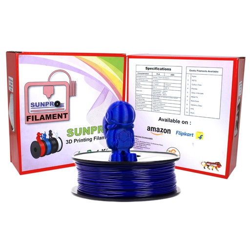 [2749] SunPro Premium Quality 3D Printer Filament 1.75 mm PLA+ Net Weight 1 Kg (PLA+, BLUE)