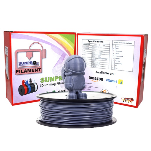 [2767] SunPro Premium Quality 3D Printer Filament 1.75 mm PLA Net Weight 1 Kg (PLA, GREY)