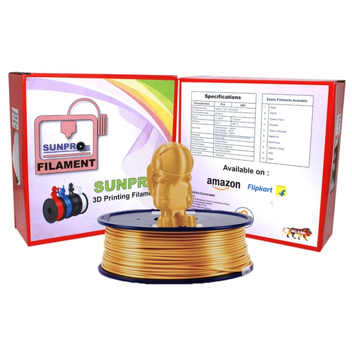 SunPro Premium Quality 3D Printer Filament 1.75 mm PLA + Net Weight 1 Kg (PLA+Pros(Smooth Antique, METALLIC GOLD))