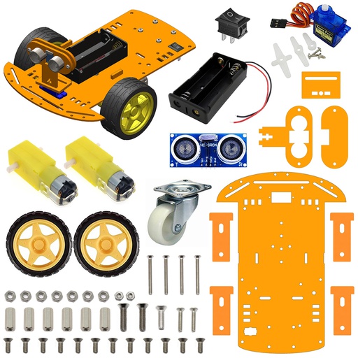 [2256] 2WD Robotics Chassis Including Motors, Wheels &amp; 18650 Battery Holder V2.0 (ORANGE)