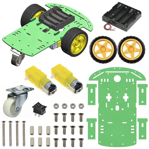 [2076] 2WD Robotics Chassis With Motors Wheels And Accessories V1.0 (GREEN)